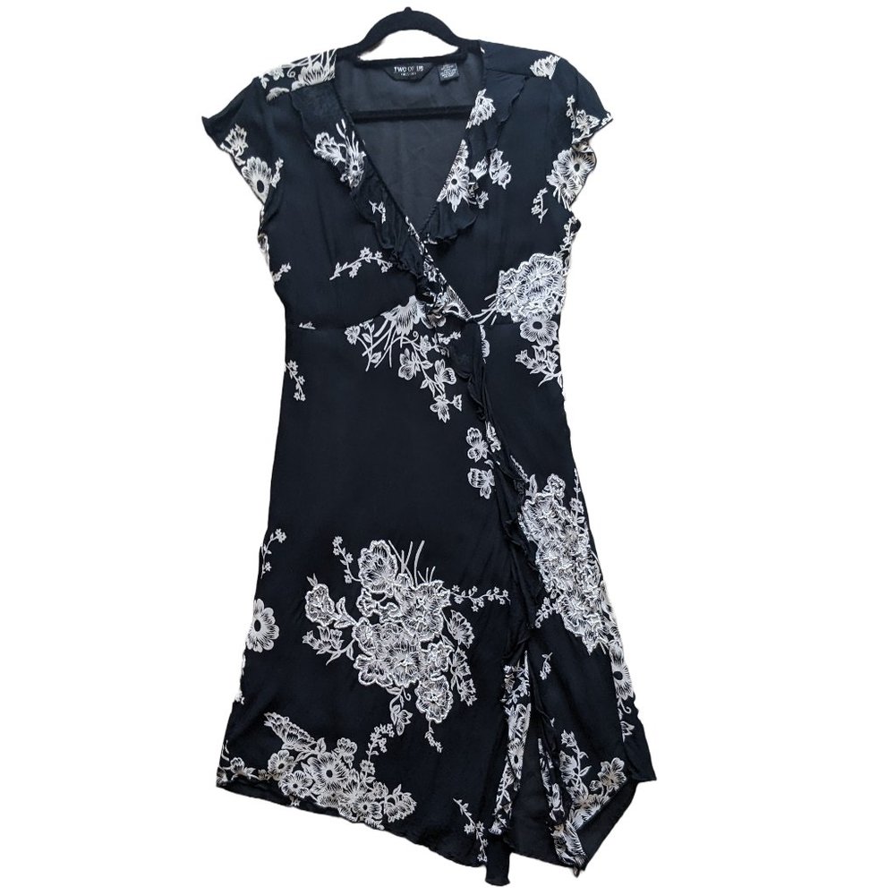 Vintage 90s Two of Us Black and White Floral Beaded Dress size XL